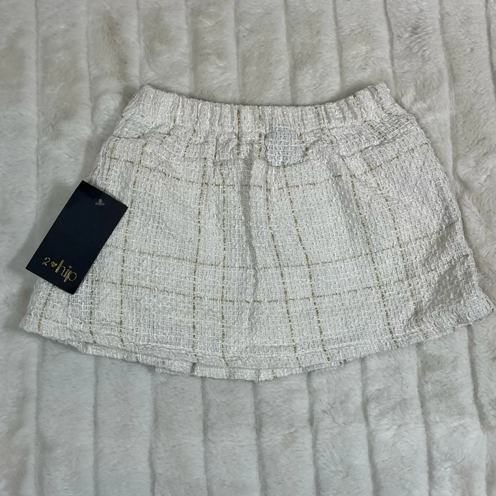 Boutique Preppy Girls 4 Fall Spring Summer Ivory Cream Gold Pleated Skort City